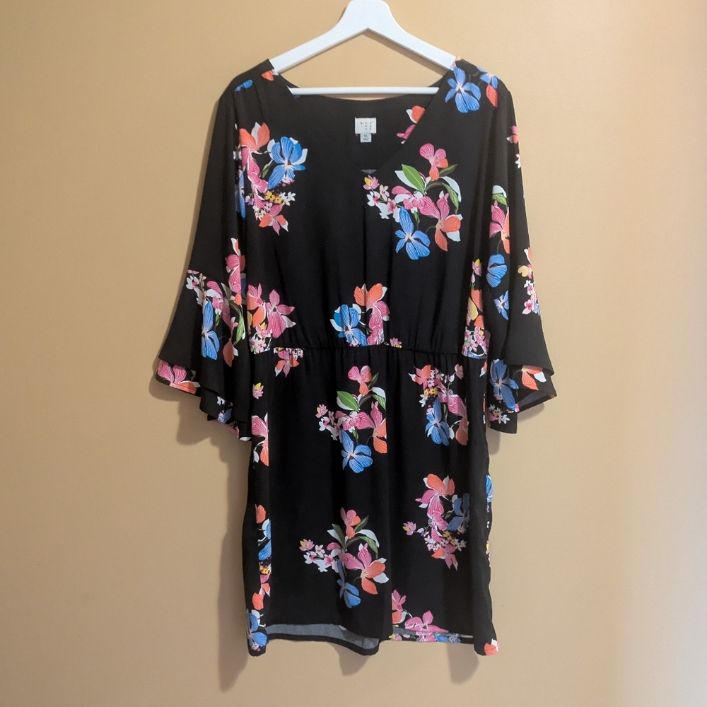 a.new.day Floral Bell Sleeve Black Dress